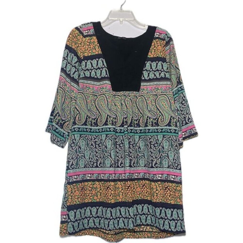 Honey Punch Boho Paisley Tunic Shirt - Multicolor Long Sleeve‎